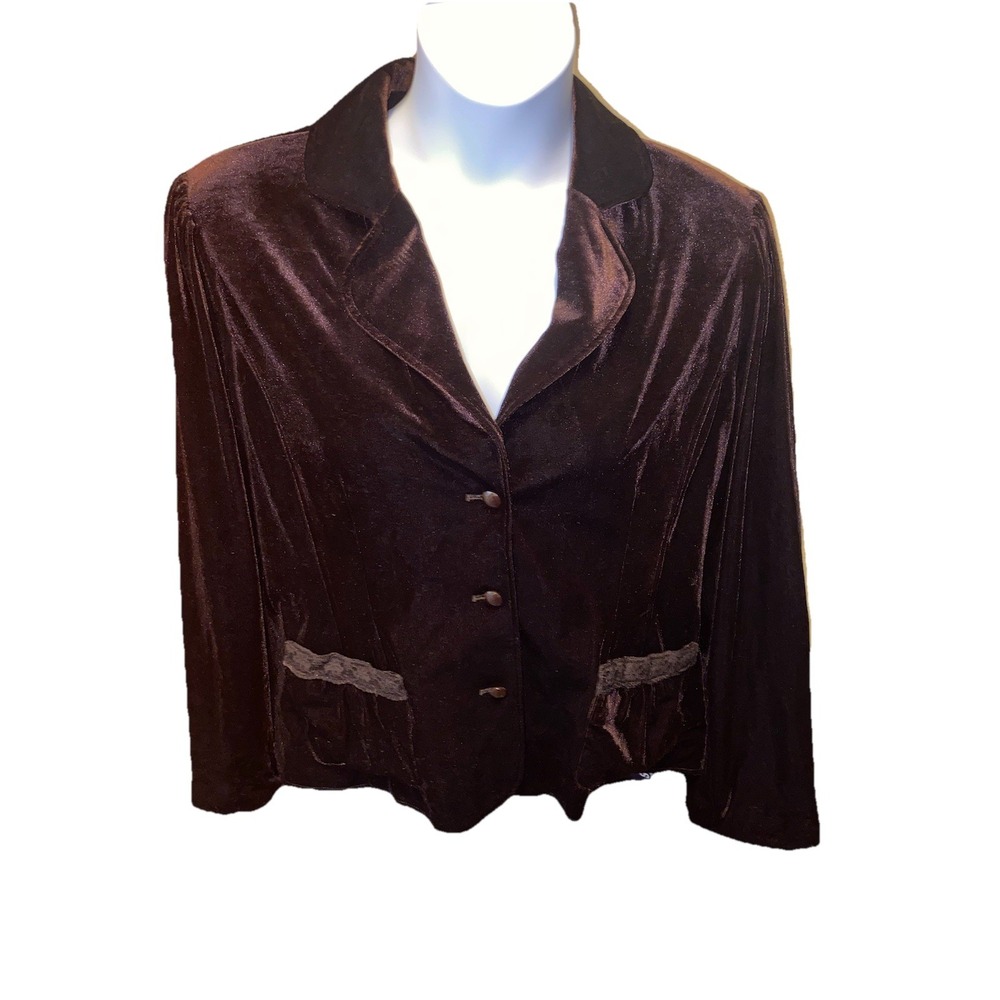 Christopher & Banks Brown Velvet Jacket Lace Trim L NWT Shoulder Pads